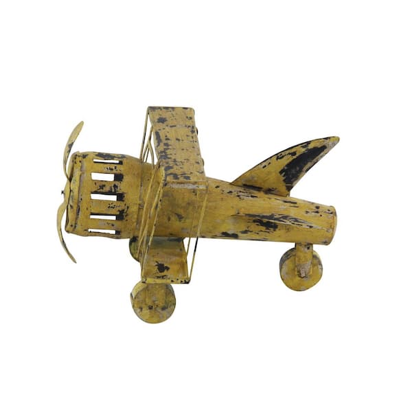 Litton Lane Farmhouse 8 in. x 13 in. Distressed Yellow Iron Airplane Sculpture