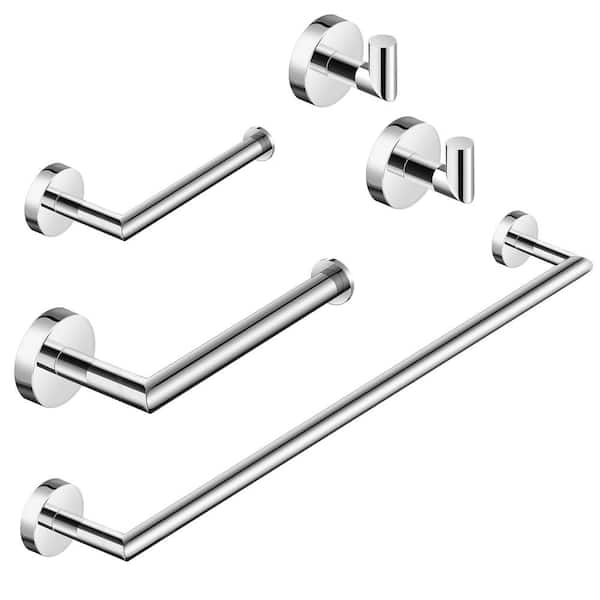 5-Piece Bath Hardware Set with Towel Bar Towel Hook Toilet Paper Holder in Chrome