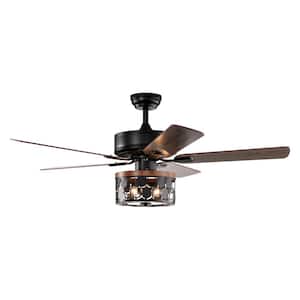 52 in. Indoor Matte Black Modern Ceiling Fan with Remote Control, 5 Reversible Blades and AC Motor, No Bulb
