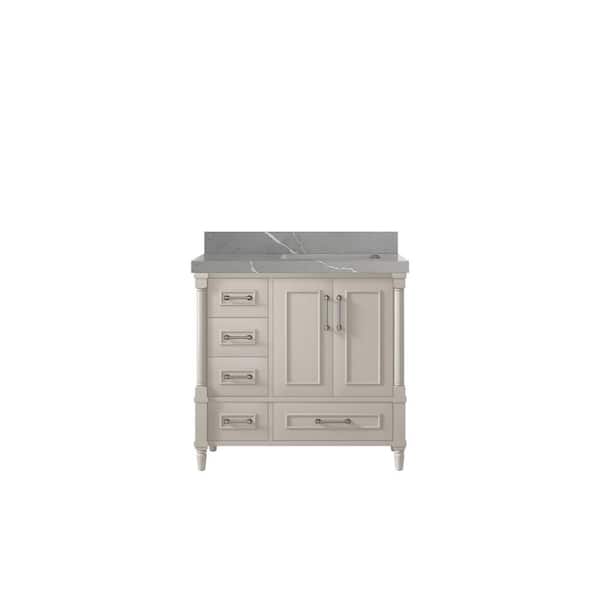 Willow Collections Hudson 36 in. W. x 22 in. D x 36 in. H Single Right Offset Sink Bath Vanity in Fine Grain with 2 in. Piatra Gray Qt. Top