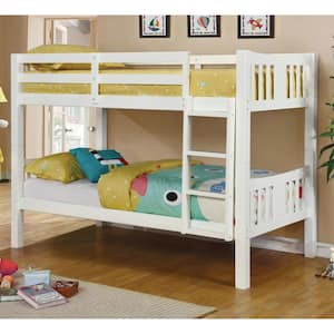 Jelle White Twin over Twin Bunk Bed with Attached Ladder