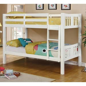 Jelle White Twin over Twin Wood Bunk Bed with Attached Ladder