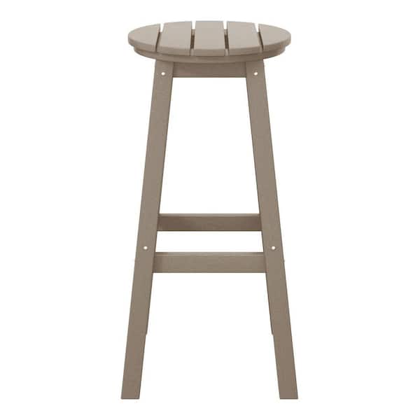Laguna 29 in. HDPE Plastic All Weather Backless Round Seat Bar Height Outdoor Bar Stool in, Weathered Wood