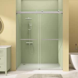 59 in. W x 76 in. H Glass Shower Door Frameless Double Sliding in Brushed Nickel Shower Doors with 3/8 in.Clean Glass