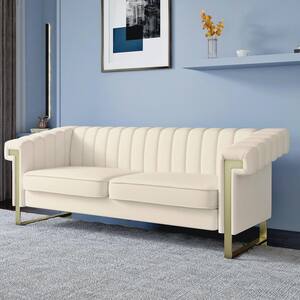 83.86 in. Soft Velvet Square Arm Straight Sofa with Removable Cushion in Beige