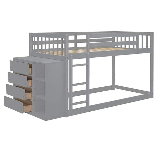 Harper & Bright Designs Gray Twin over Twin Wood Frame Bunk Bed