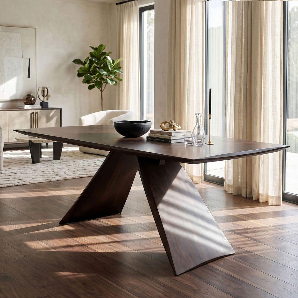 Shelun Modern Rich Walnut Wood 82.7 in Double Pedestal Base Dining Table Seats 8 price history on PriceWatchPro
