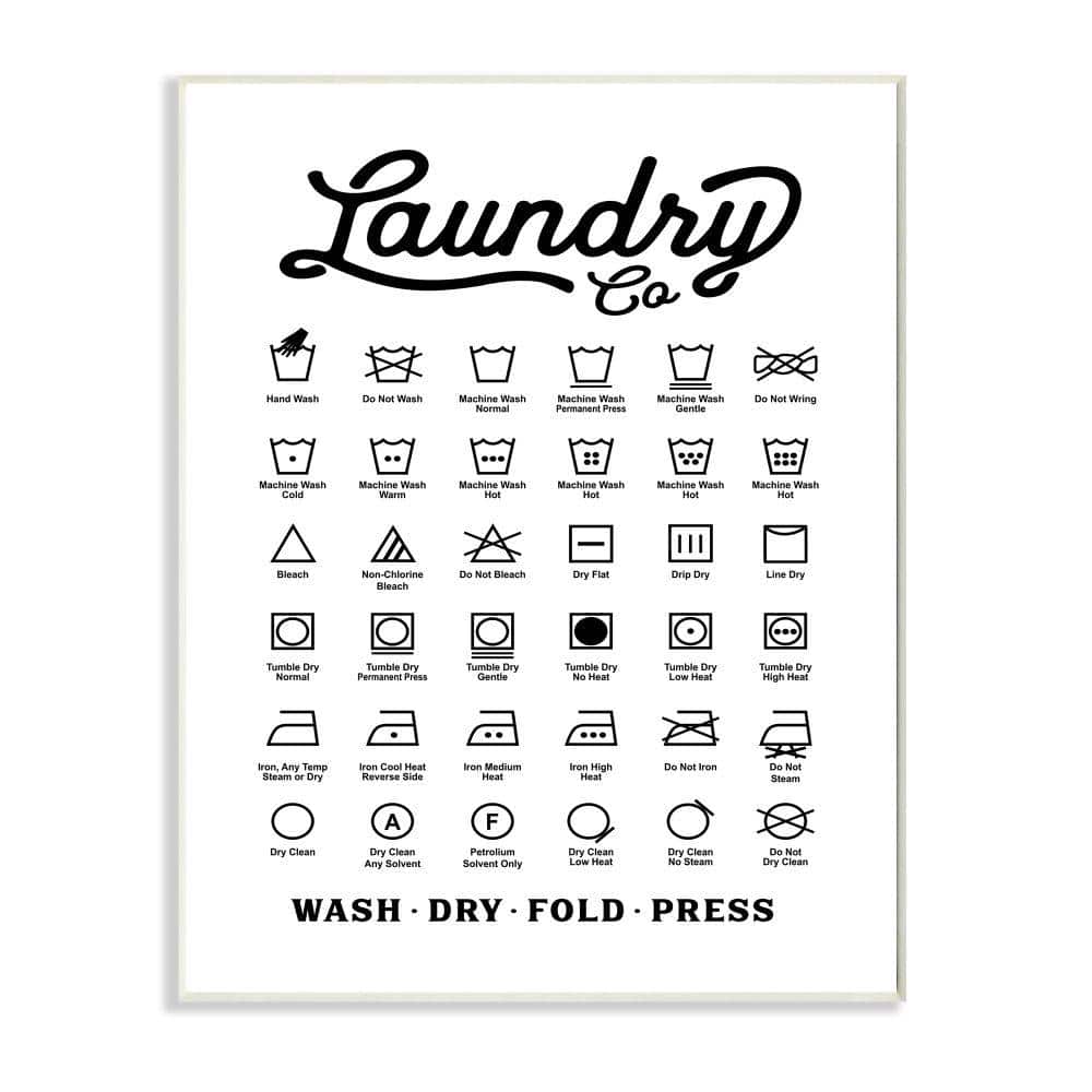 Vintage Laundry Co Washing Chart Black and White Wooden Wall Art