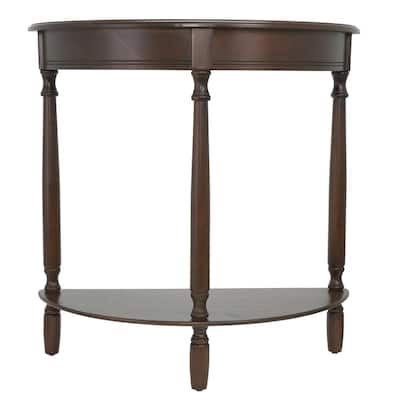 Simplicity 29 in. Walnut Half-Round Wood Console Table with Storage