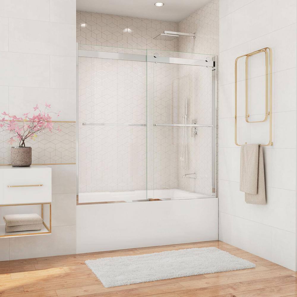 Essence 60" Frameless Chrome Sliding Tub Door with ClearMax
