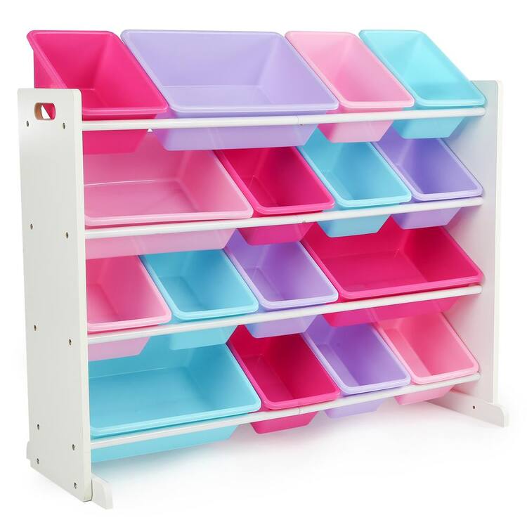 Humble Crew Forever White/Pastel Super-Sized Toy Organizer with 16-Plastic Bins