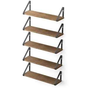 4.8 in. x 17 in. x 4.7 in. Natural Burned Wood Decorative Wall Shelves with Brackets (Set of 5)