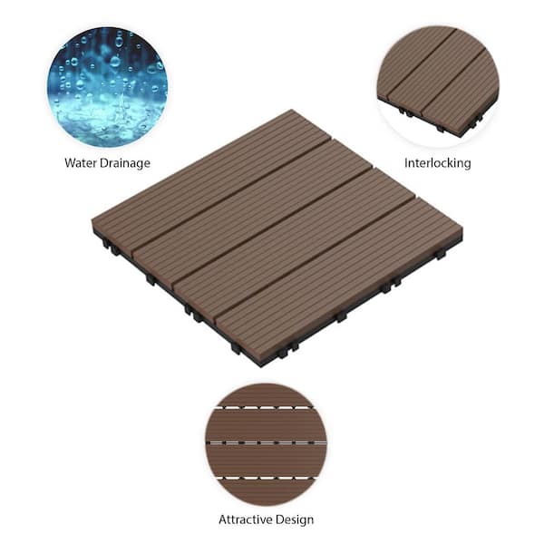 Tidoin Patio 5-Slat 1 ft. x 1 ft. Wood Interlocking Deck Tile in Brown (27  Per Box) HG-YDW1-047 - The Home Depot