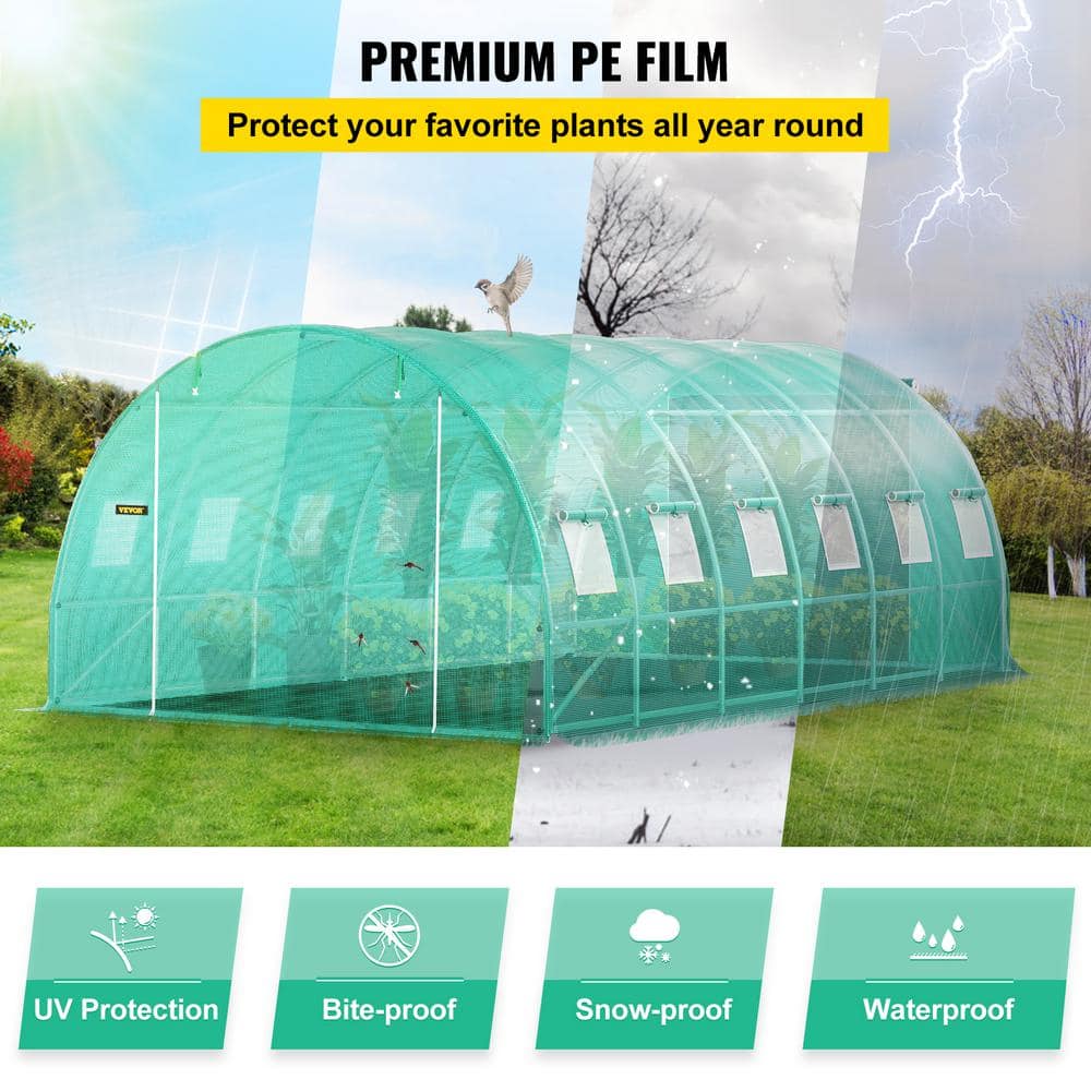 20' x 10' Green Walk-In Greenhouse with Galvanized Steel Frame