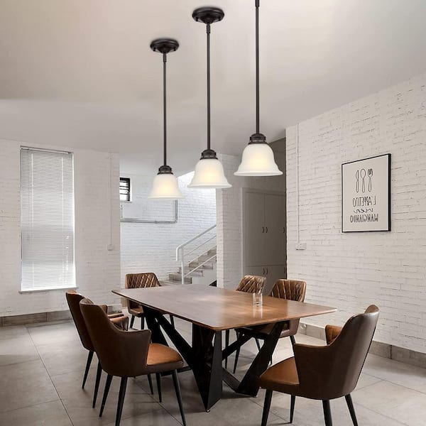 Hukoro 1-Light Kitchen Island/Mini Pendant with White Glass Shade and Matte Black Finish