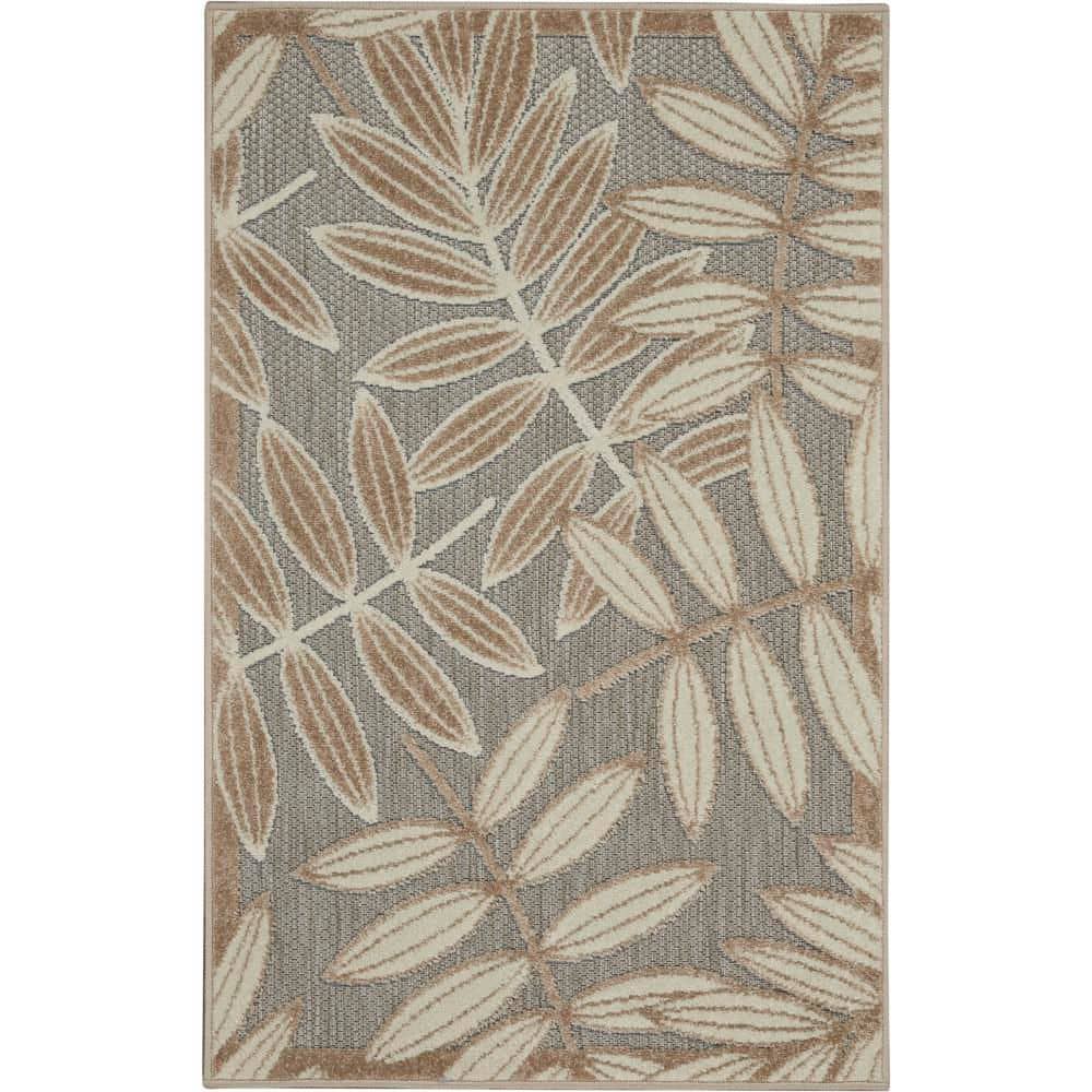 Aloha Natural & Ivory Leaf Design 32" x 4" Outdoor Area Rug