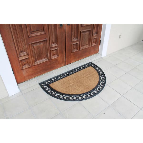 A1 Home Collections A1hc Natural Coir & Rubber Monogrammed Large Door Mat, Front Entry Doormat, Half Round Black 30 x 60 Y, Black/Beige