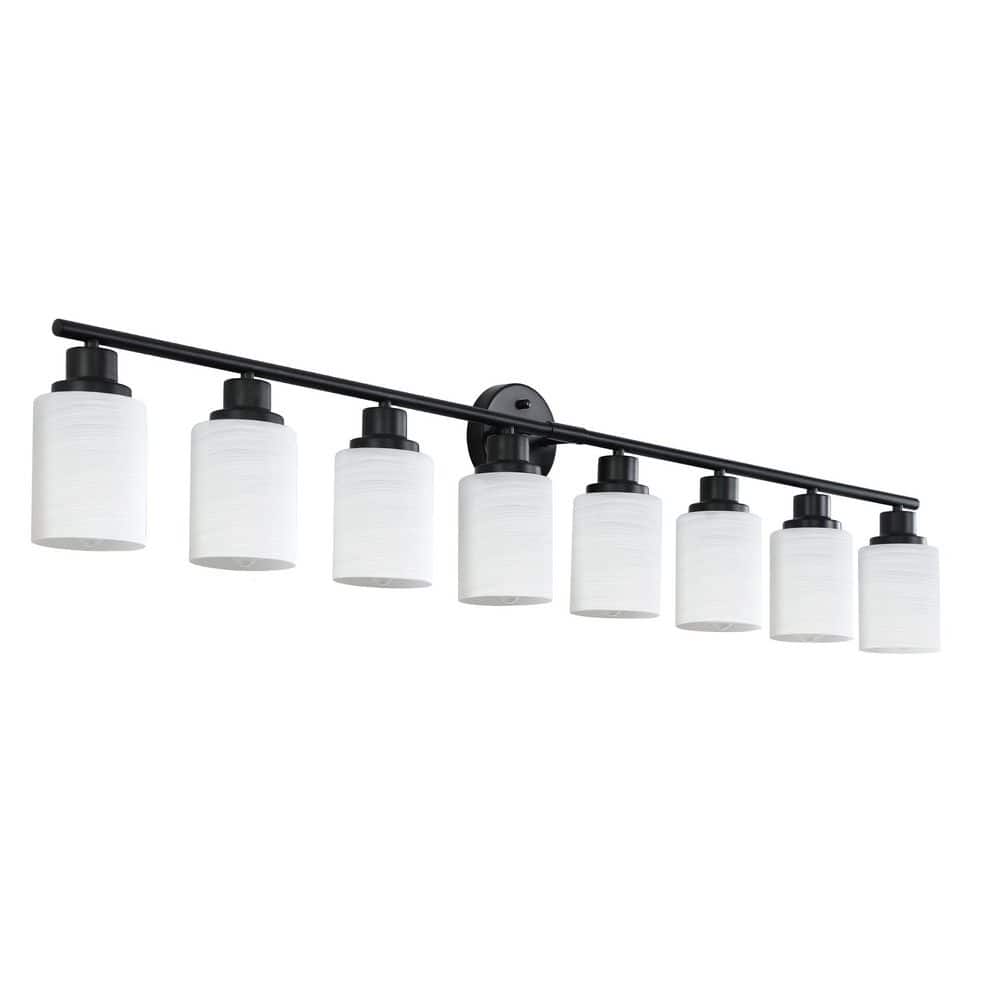 52 in. 8-Light Black Bathroom Vanity Light Contemporary Wall Sconce with Frosted White Glass (Bulb Not Included) price history on PriceWatchPro