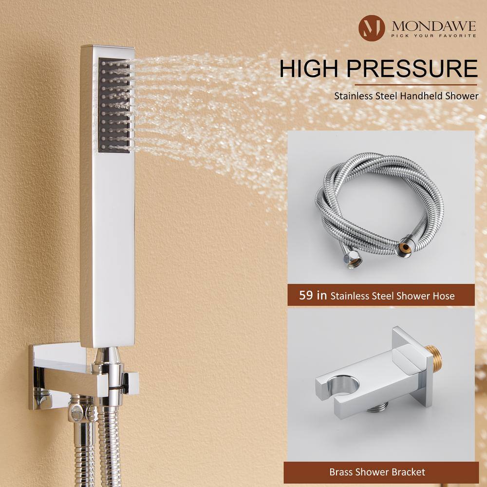12 Inch Chrome LED Wall Mounted Rain Shower System with Handheld and Body Jets