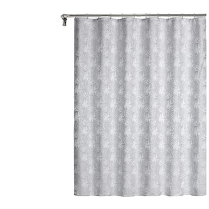 Palm 3D Palm Tree Leaves Textured Weaved Lurex Designed Fabric Shower Curtain 70"W x 72"L in Silver