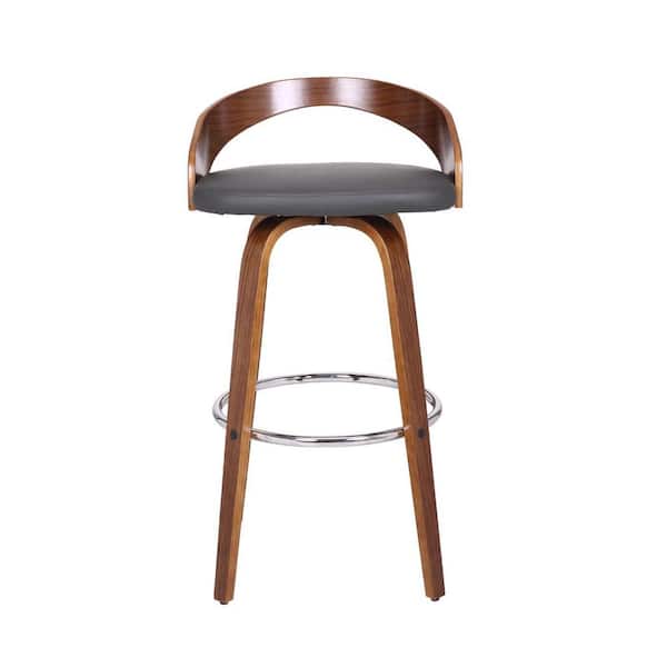 HomeRoots 30 in. Gray Low Back Metal Adjustable Height Bar Chair with Faux leather Seat