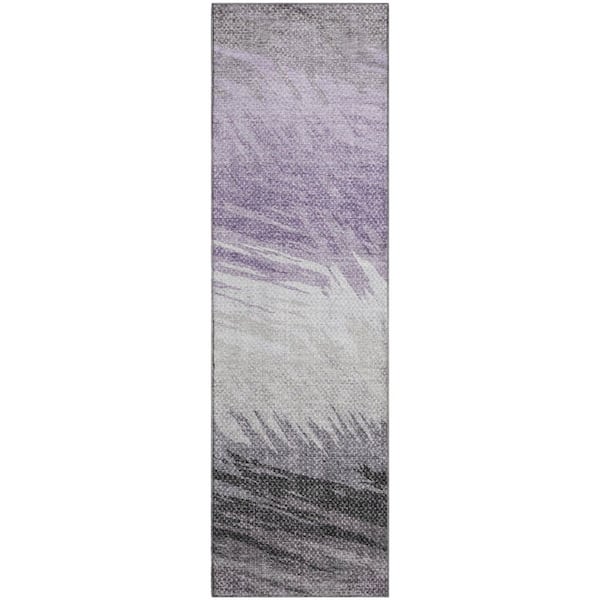 Mayfield Premium Machine Washable Abstract AMF2272 Lavender 2 ft. x 7 ft. Runner Rug