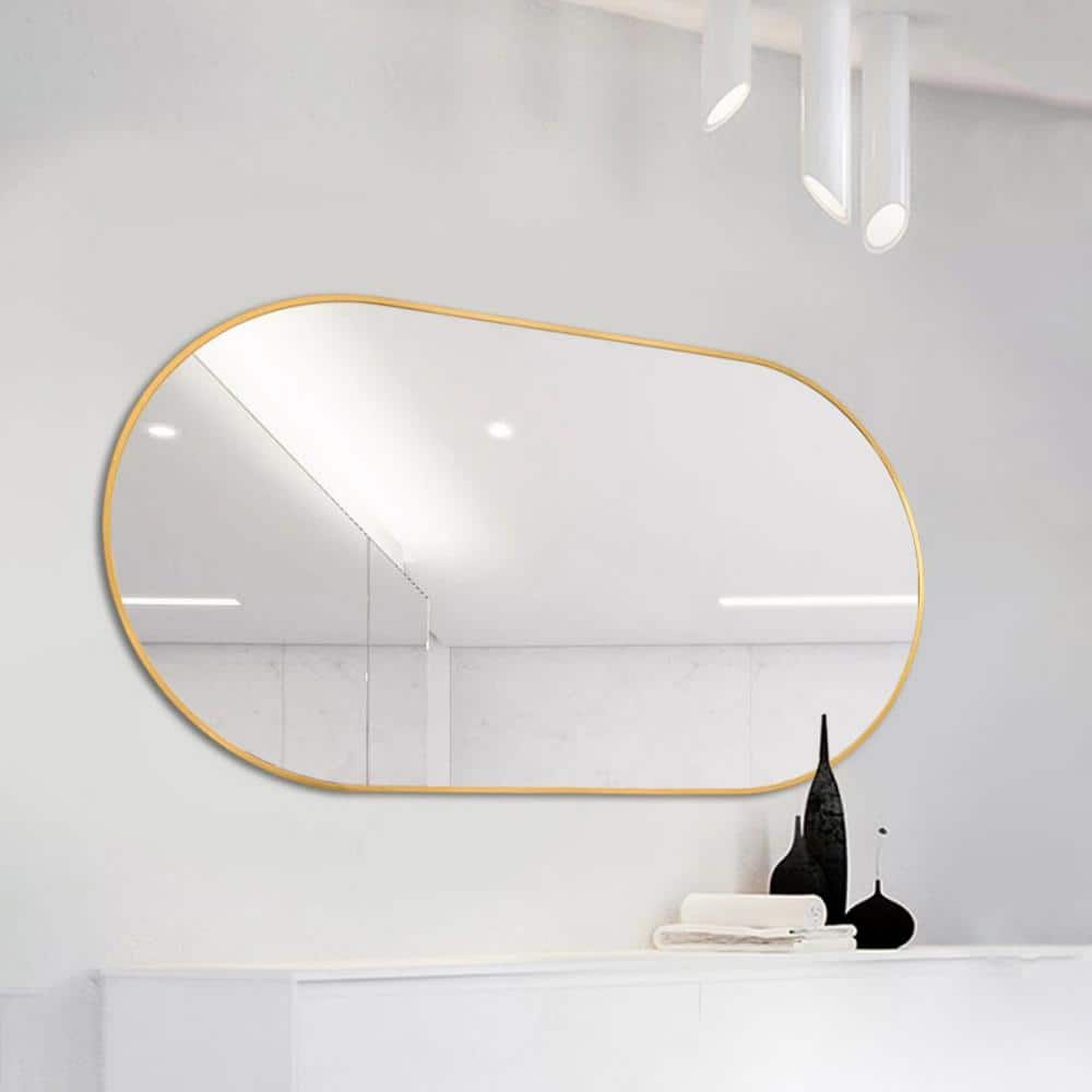 18 in. W x 36 in. H Oval Stainless Steel Frame Wall Mounted Bathroom Vanity