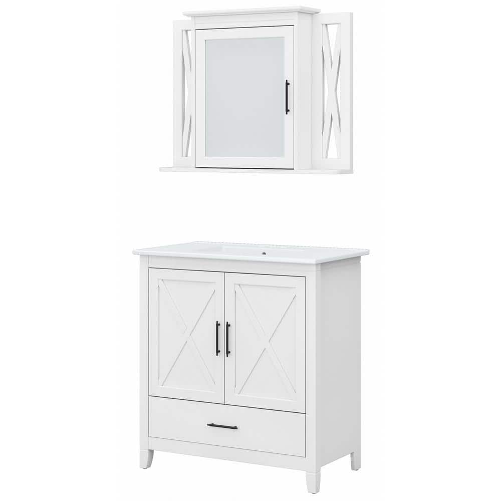 White Ash Engineered Wood Bathroom Vanity Sink with Mirror