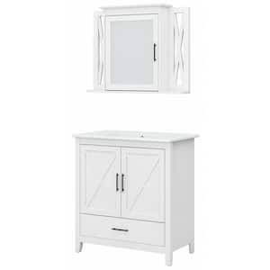 Key West 31.89 in. W x 18.31 in. D x 34.06 in. H Single Sink Bath Vanity in White Ash with White Wood Top and Mirror