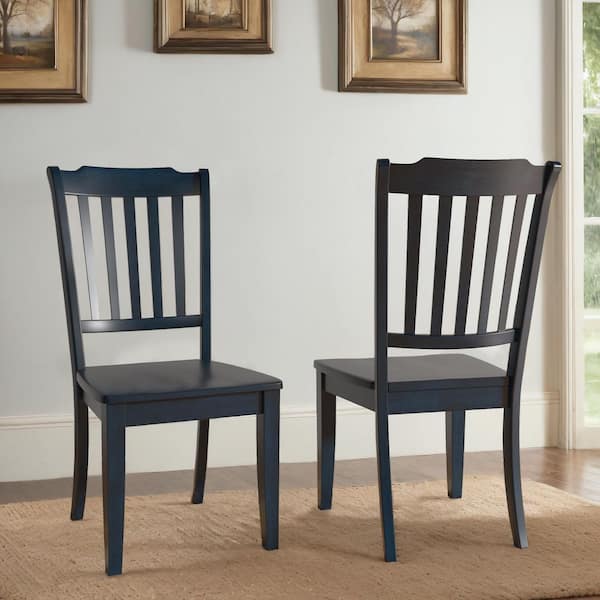 Antique Denim Slat Back Wood Dining Chairs (Set of 2)