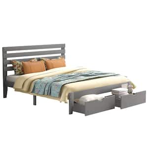 61 in. W Simple Style Gray Queen Size Platform Bed with Drawer