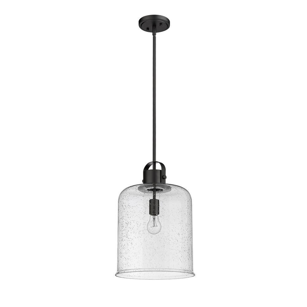 Kinsley 12" Transitional Matte Black Globe Pendant with Clear Seeded Glass