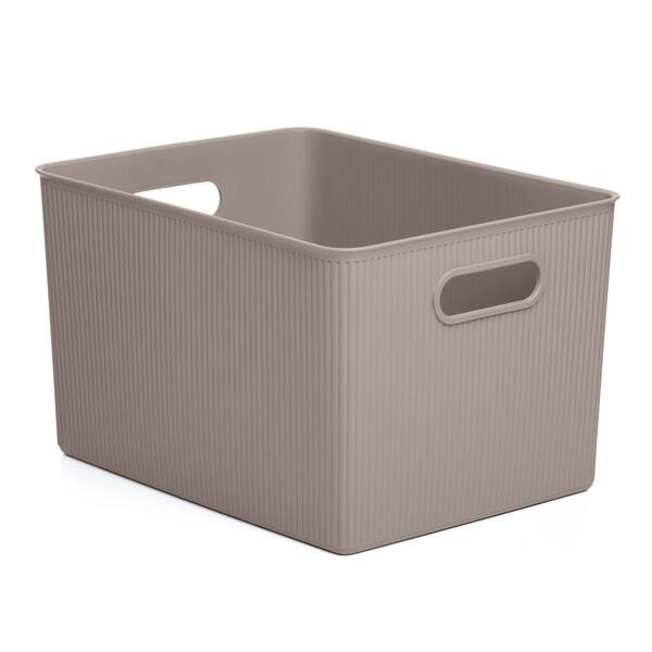 SUPERIO Superior 24 Qt. Ribbed Storage Bin in Taupe
