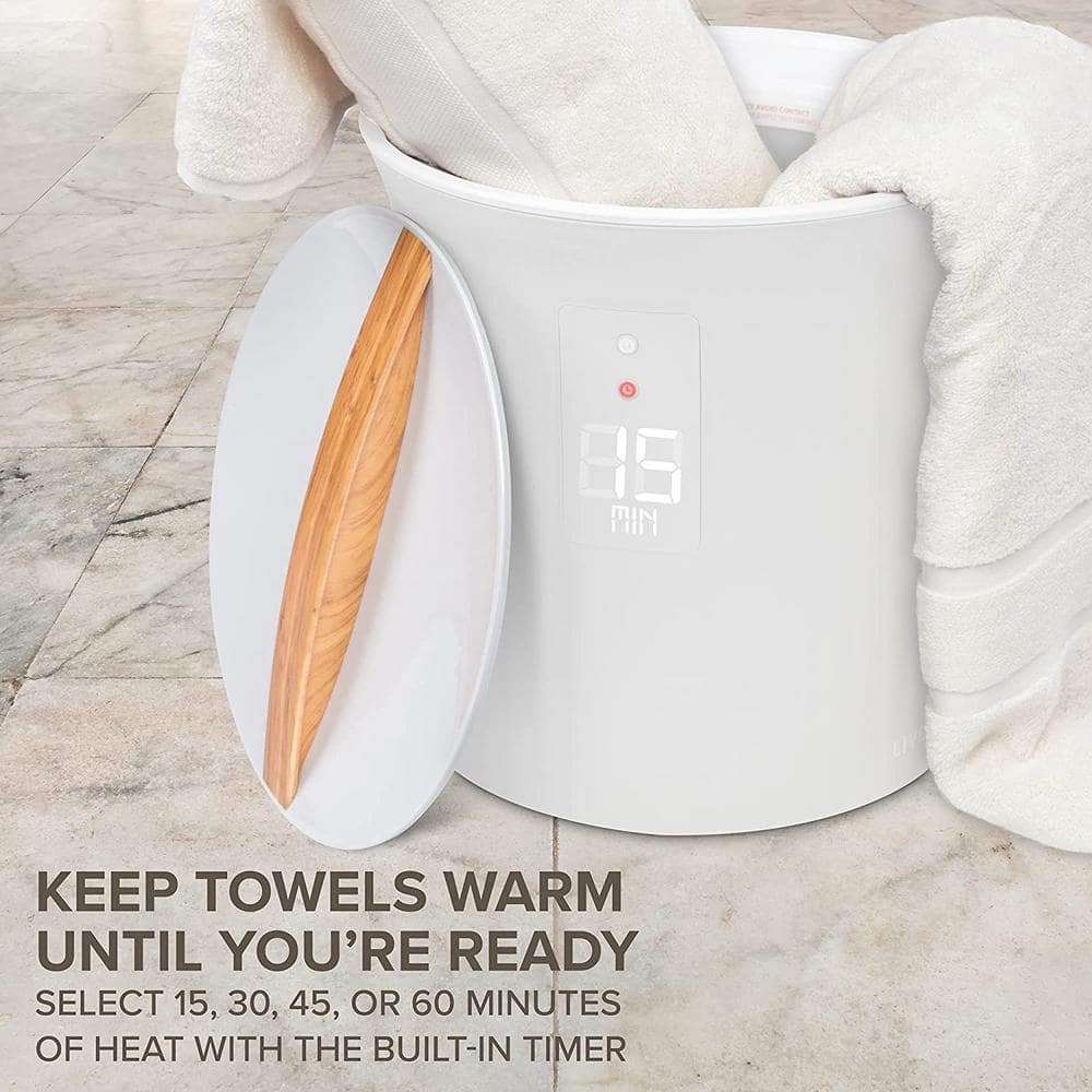 White Bucket Style Towel Warmer with LCD Display