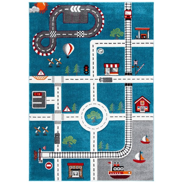 SAFAVIEH Carousel Kids Turquoise/Ivory 8 ft. x 10 ft. Geometric Area Rug