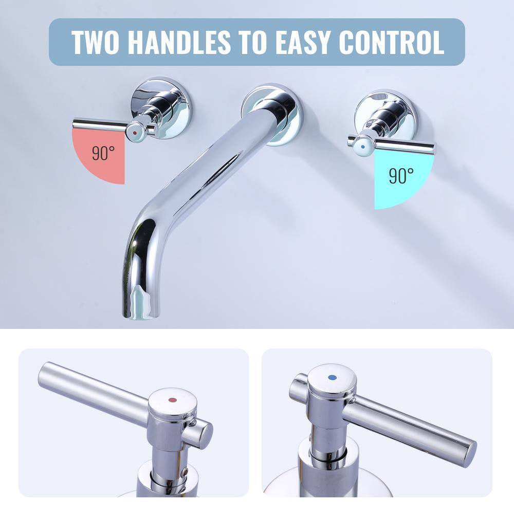 Aleasha Chrome Double-Handle Wall-Mount Roman Tub Faucet