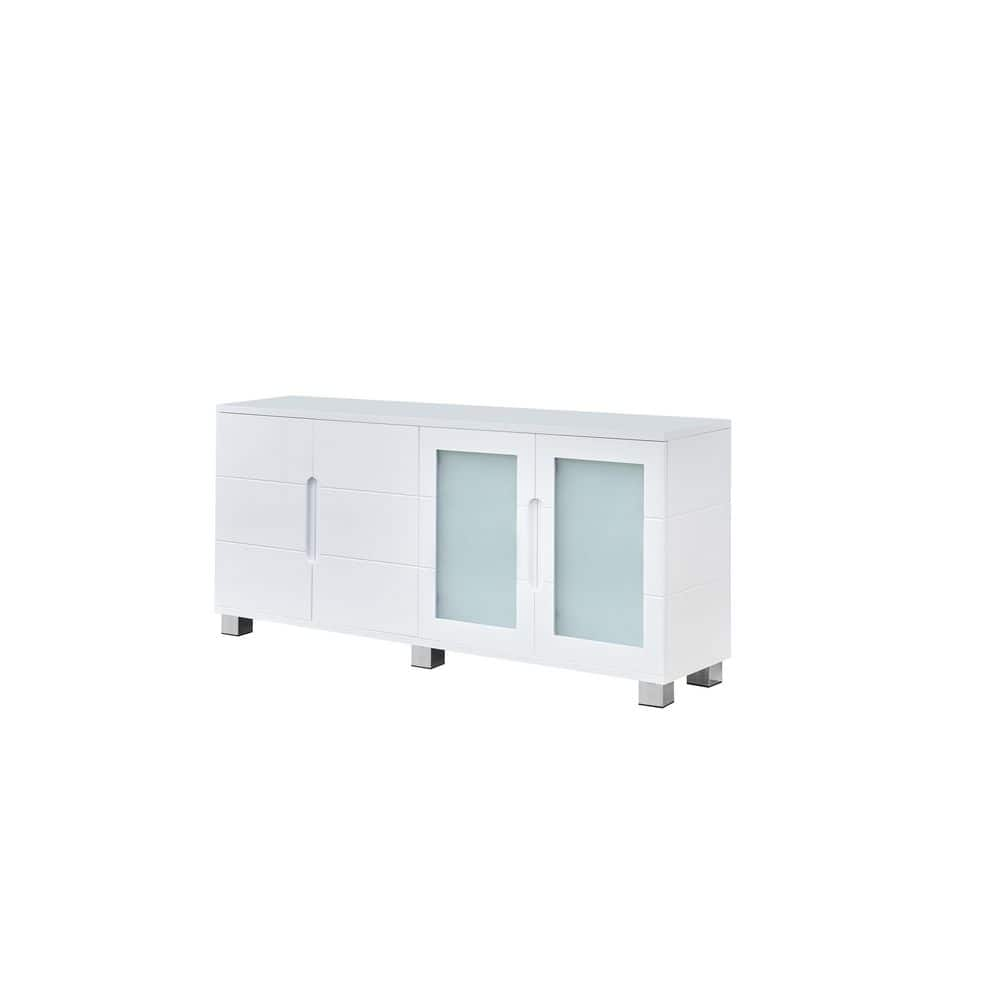 Best Quality Furniture Lynn White Lacquer High Gloss Wood Top 73 in. W ...