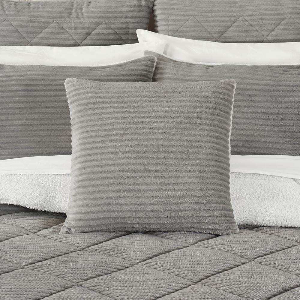 Emmett Light Gray Ribbed Fleece Square Throw Pillow