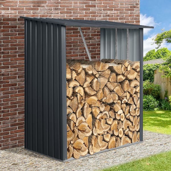 Unbranded Black 5 ft. W x 3 ft. D Outdoor Metal Shed, Open Firewood Rack For Firewood, Pellet, Lumber Storage (15 sq. ft. )