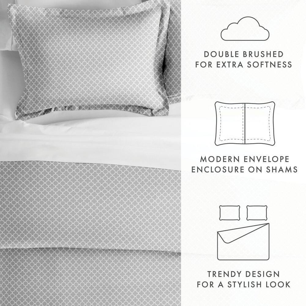 Gray Geometric Pattern Queen Duvet Cover Set with Shams
