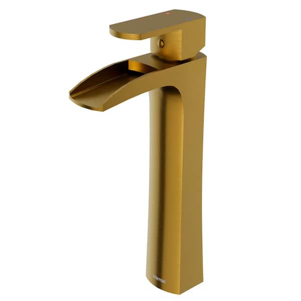 Kassel Single-Handle Single-Hole Vessel Bathroom Faucet with Matching Pop-Up Drain in Gold
