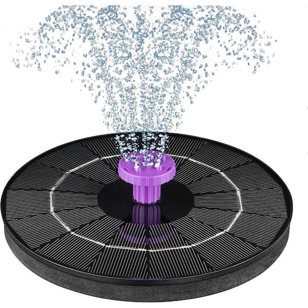 Solar Powered Bird Bath Fountain Pump with 8-in-1 Nozzles and 4 Fixed Pipes for Garden Pool Pond Use