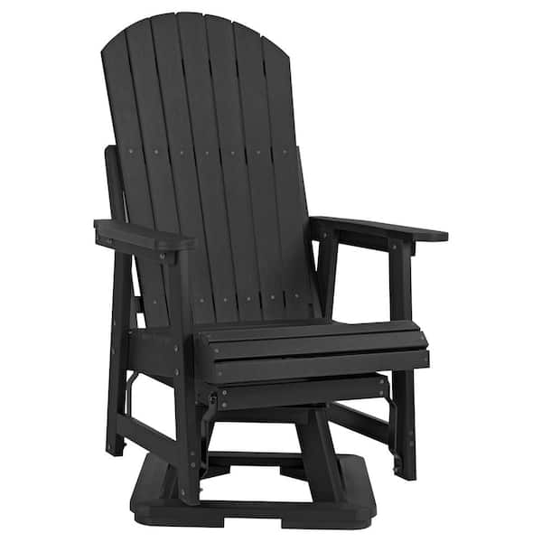 Poly Lumber Plastic Swivel Outdoor Glider, HIPS Weather Resistant Patio Chair, Heavy Duty 400 lbs for Porch, Yard, Black