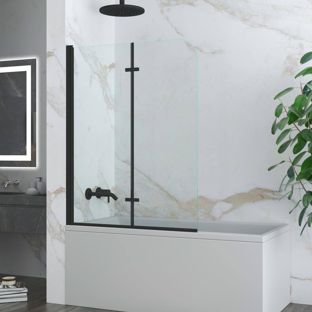 Black 43" x 55" Frameless Glass Tub Door