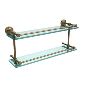 Waverly Place 22 in. L x 8 in. H x 5 in. W 2-Tier Clear Glass Bathroom Shelf with Gallery Rail in Brushed Bronze