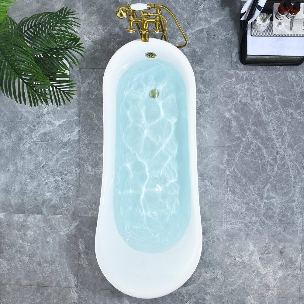 Fandi 64" White Acrylic Clawfoot Soaking Bathtub with Brass Feet