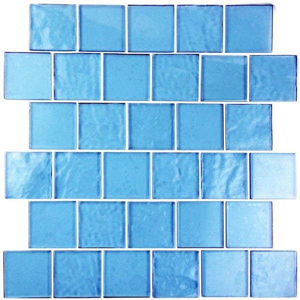 ABOLOS Landscape Danube Blue Square Mosaic 2 in. x 2 in. Textured Glossy Glass Decorative Pool Tile Sample
