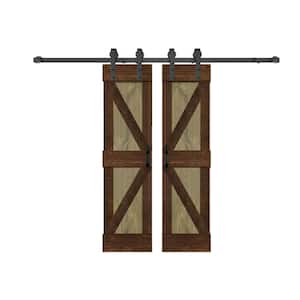 K Series 48 in. x 84 in. Aged Barrel/Kona Coffee Finished DIY Solid Wood Double Sliding Barn Door With Hardware Kit