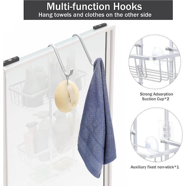 Oumilen Hanging Shower Caddy Bathroom Shower Organizer Shelves with 4-Hooks  and Soap Rack, Silver PSHKS159 - The Home Depot