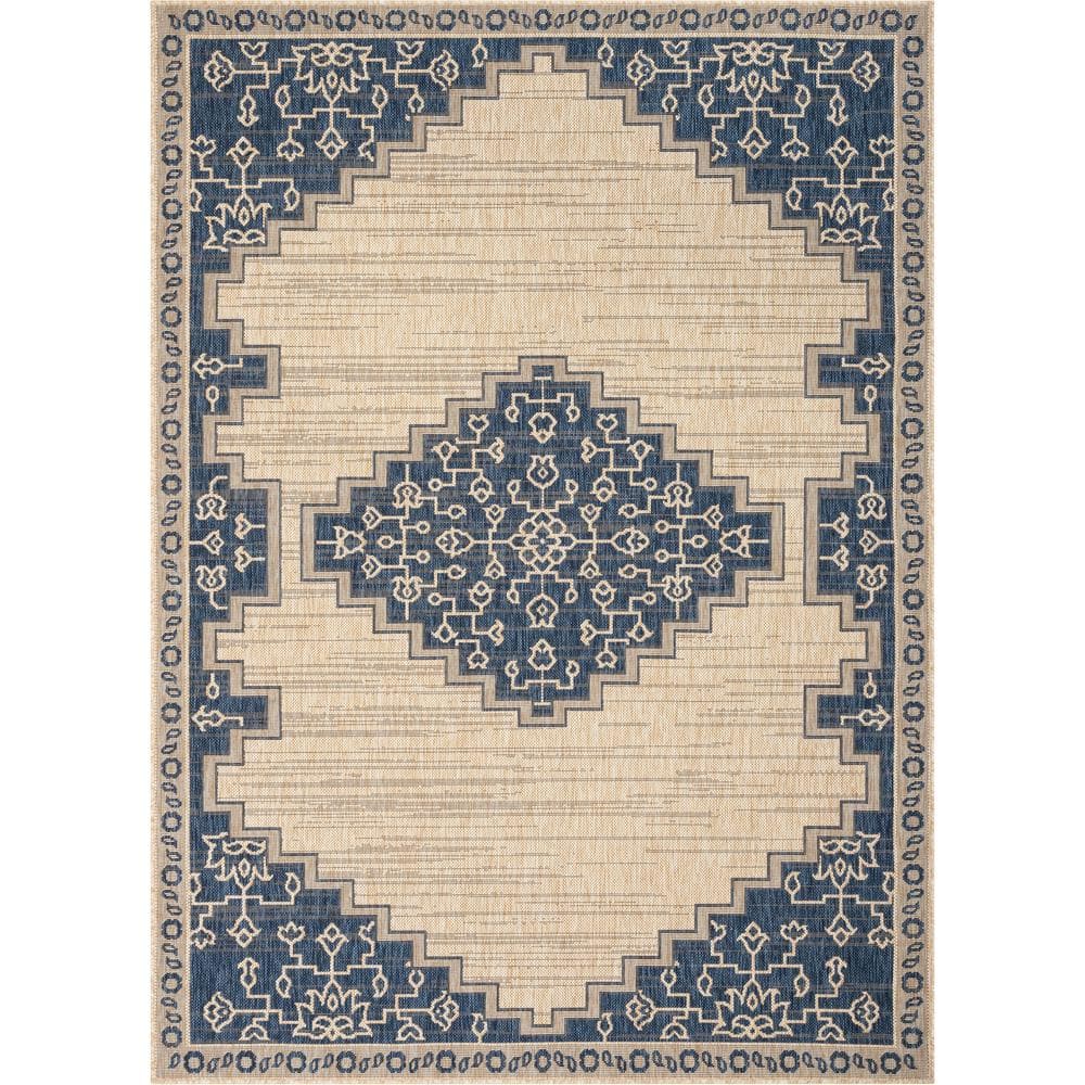 Medusa Blue and Beige Synthetic Flatweave Area Rug